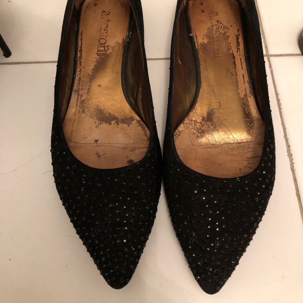 A.Testoni suede and swarovski flats